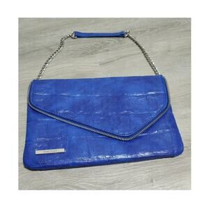 Nine West Blue Pebbled Faux Leather Short Chain Handbag Silver Hardware
